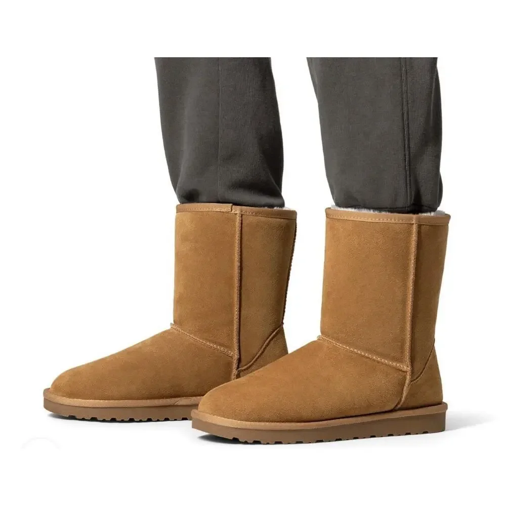 Bruno Marc Men’s Winter Shorty Suede Boots Faux Fur Lining Chestnut Size 9.5